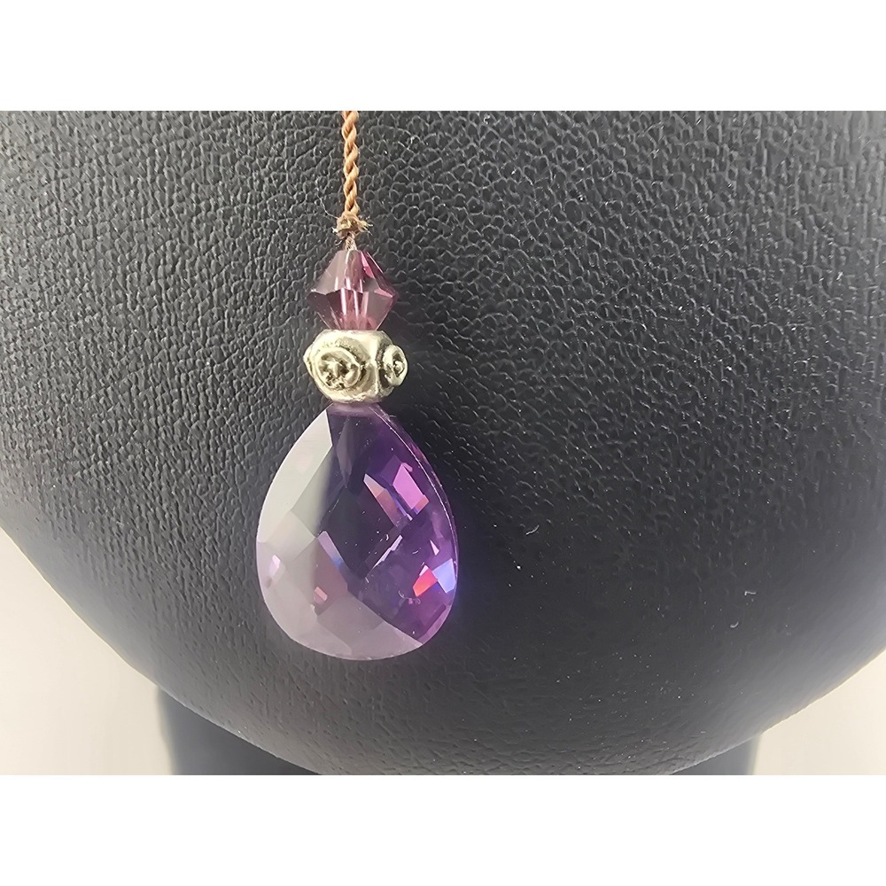 Vintage Gold Filled Estate Y Necklace Purple Crystal Teardrop Station 17in